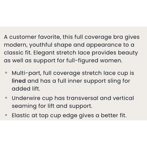 Elila Bra Full Coverage Stretch Lace Gray 42H - Picture 10 of 11